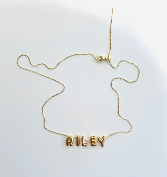 Personalized Bubble Letter Necklace in Gold